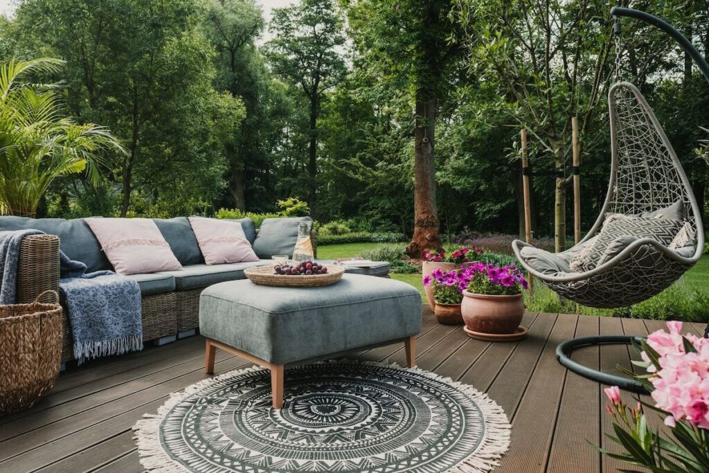 Trendy outdoor furniture arrangement for patios and sunrooms
